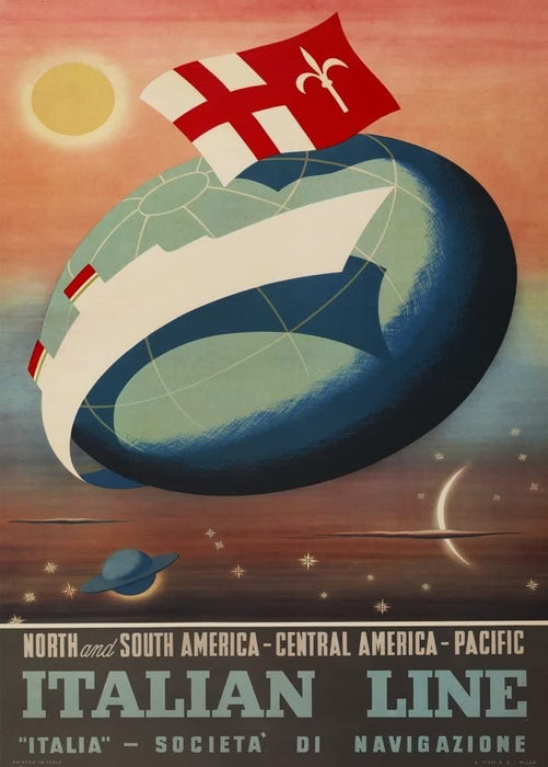 Vintage Travel South America 'Italian Line Also to North and Central America', Circa 1920-30's, Reproduction 200gsm A3 Vintage Art Deco Travel Poster