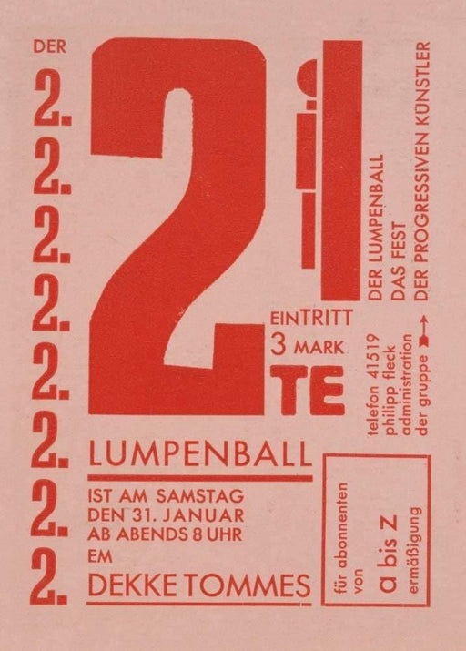 Franz Wilhelm Seiwert 'Der 2te Lumpenball ist am Samstag den 31', Germany, 1931, Reproduction 200gsm A3 Vintage Bauhaus Constructivism Art Poster - World of Art Global Limited
