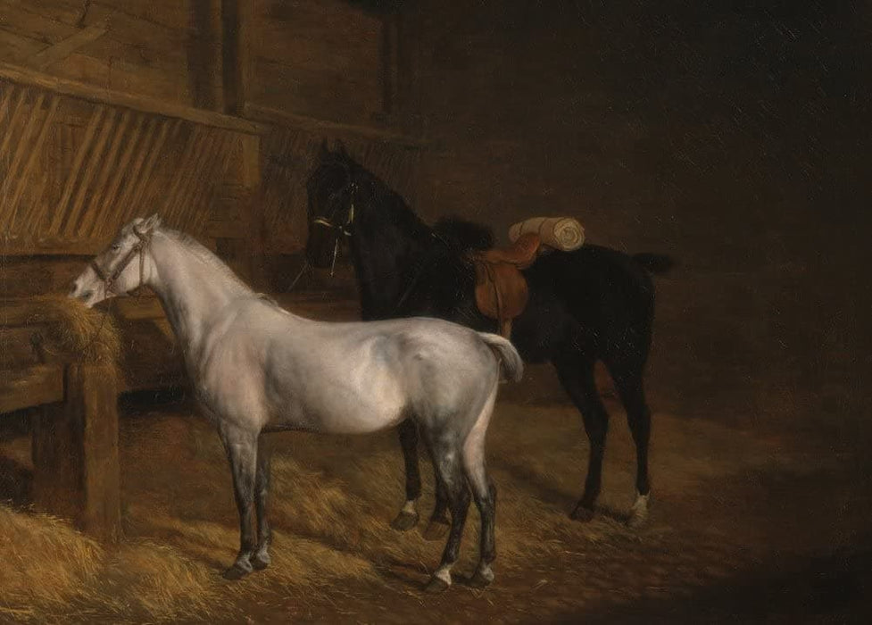 Jacques Laurent Agasse 'A Grey Pony and a Black Charger in a Stable', Switzerland, 1804, Reproduction 200gsm A3 Vintage Classic Art Poster