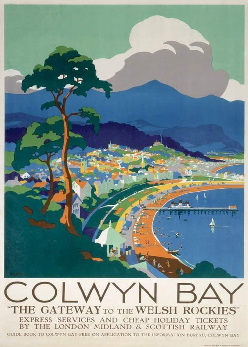Vintage Travel Wales 'Colwyn Bay and The Gateway to The Welsh Rockies', 1930's, Reproduction 200gsm A3 Vintage Art Deco Travel Poster