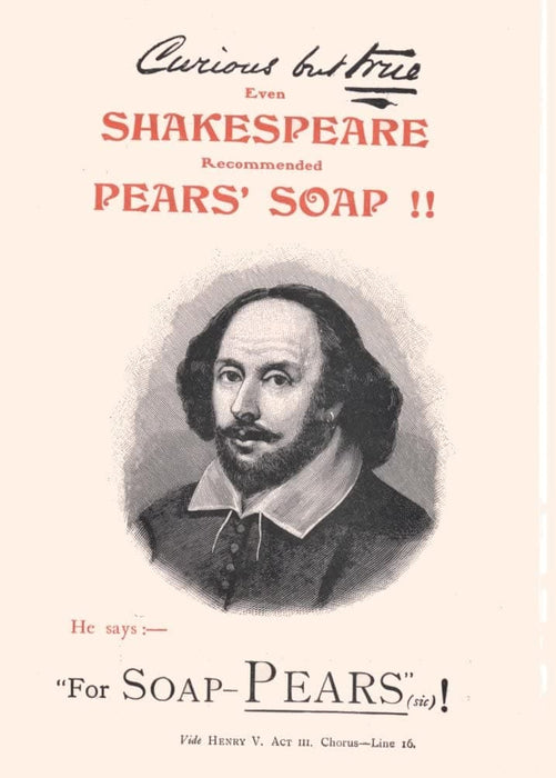 Vintage Barbershop and Salon 'Pears Soap. Shakespeare Recommends Pears Soap!', England, Reproduction 200gsm A3 Vintage Barbershop Poster