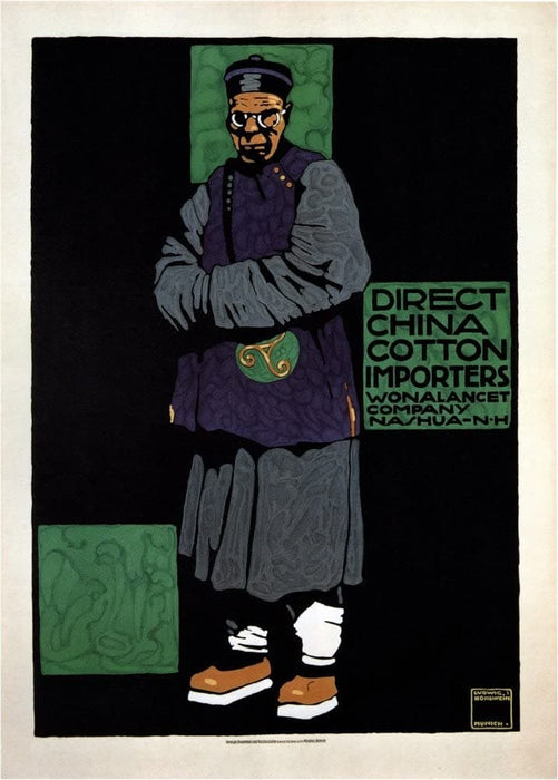Vintage Clothes and Accessories 'Direct China Cotton Importers', Germany, 1909, Ludwih Hohlwein, Reproduction 200gsm A3 Vintage Poster