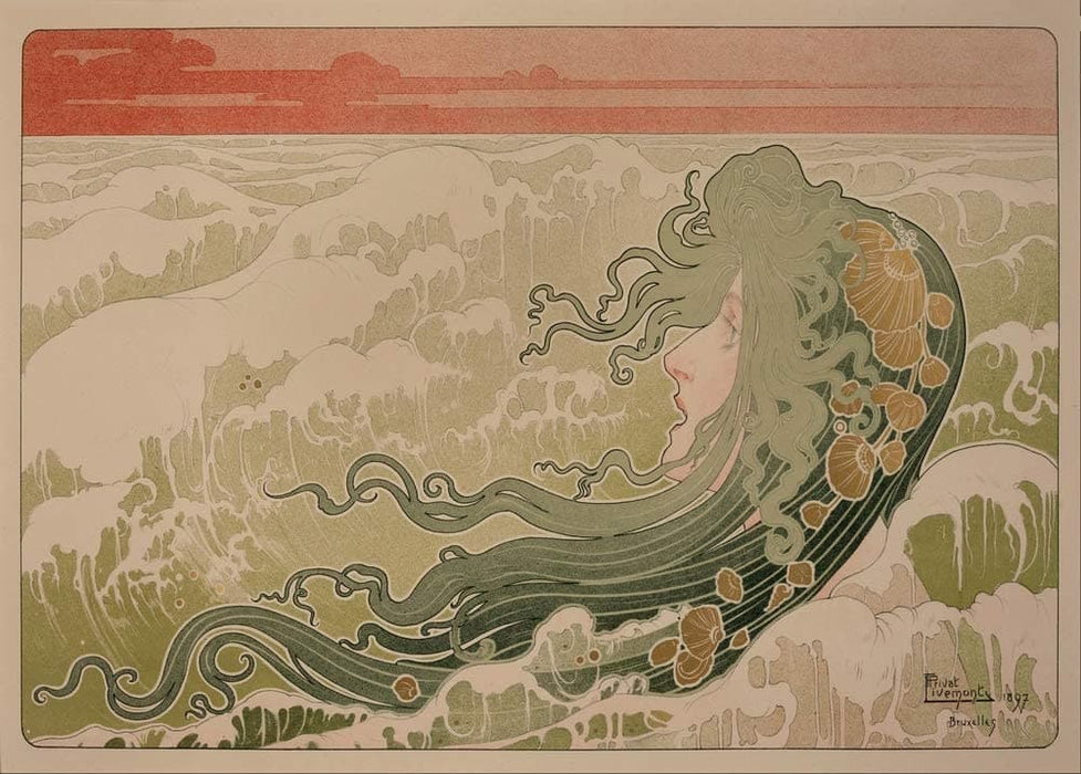 Henri Privat-Livemont 'The Wave', Belgium, 1897, Reproduction 200gsm A3 Vintage Classic Art Nouveau Poster