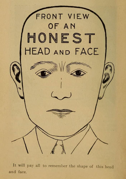 Vintage Anatomy Phrenology 'Honest Face', from 'Vaught's Practical Character Reader', U.S.A, 1902, Reproduction 200gsm A3 Vintage Medical Poster