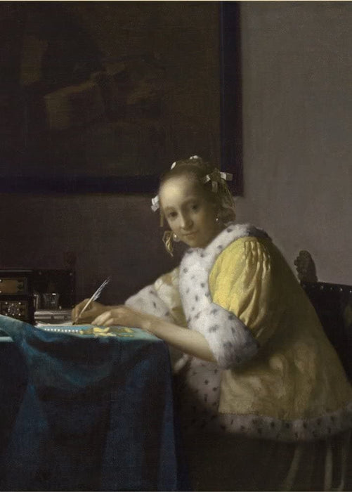 Johannes Vermeer 'A Lady Writing, Detail', Netherlands, 1665, Reproduction 200gsm Vintage A3 Classic Art Poster