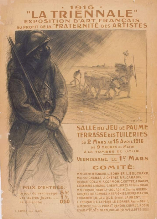 Vintage French WW1 Propaganda 'Exhibition of French Artists for The Brotherhood of Artists', France, 1914-18, Reproduction 200gsm A3 Vintage French Propaganda Poster