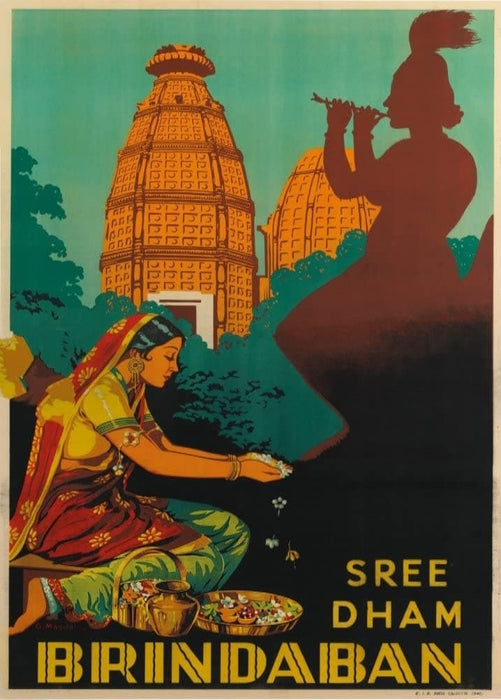 Vintage Travel India 'Vrindaban Dham Brindaban', 1940, Reproduction 200gsm A3 Vintage Art Deco Travel Poster
