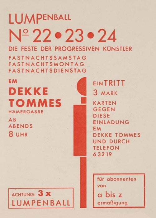 Franz Wilhelm Seiwert 'Da ist er wieder Hurra der Lumpenball No 1', Germany, 1929, Reproduction 200gsm A3 Vintage Bauhaus Constructivism Art Poster - World of Art Global Limited