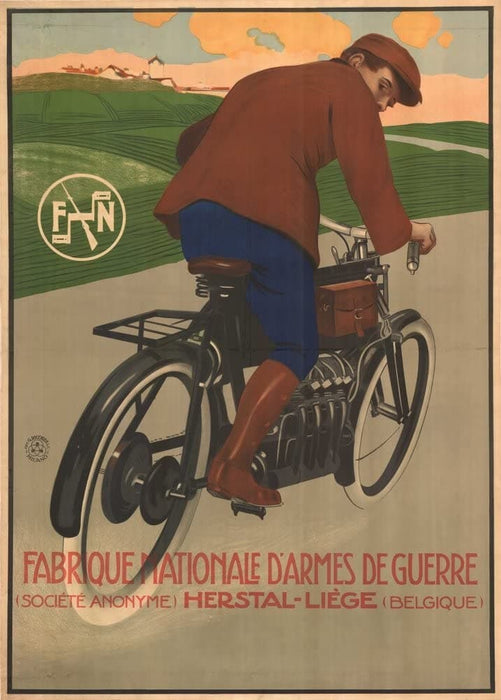 Vintage Cycling 'Fabrique Nationale D'Armes de Guerre', Belgium, 1890's, Reproduction 200gsm A3 Vintage Art Nouveau Cycling Poster