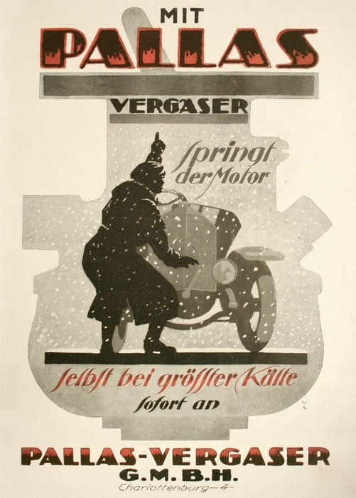 Vintage Automobile 'Pallas Vergaser Automobile Manufacturers, Charlottenburg', Germany, 1914-18, Reproduction 200gsm A3 Vintage German WW1 Automobile Poster