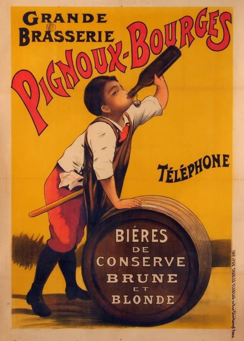 Vintage Beers, Wines and Spirits 'Grand Brasserie Pignoux-Bourges', France, 1900, Reproduction 200gsm A3 Vintage Poster
