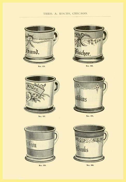 Vintage Barbershop and Salon 'Shaving Mugs, Selection 3', U.S.A, 1884, Reproduction 200gsm A3 Vintage Barbershop Poster