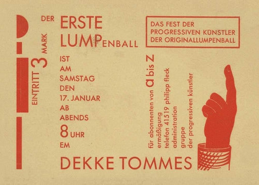 Franz Wilhelm Seiwert 'Der erste Lumpenball ist am Samstag den 17', Germany, 1931, Reproduction 200gsm A3 Vintage Bauhaus Constructivism Art Poster - World of Art Global Limited