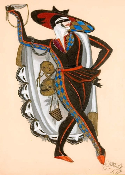 Vintage Ballet 'Venetian Madmen', Costume Design for The 'Masked Harlequin' by Serge Sudeikin, 1915, Reproduction 200gsm A3 Vintage Ballet Poster