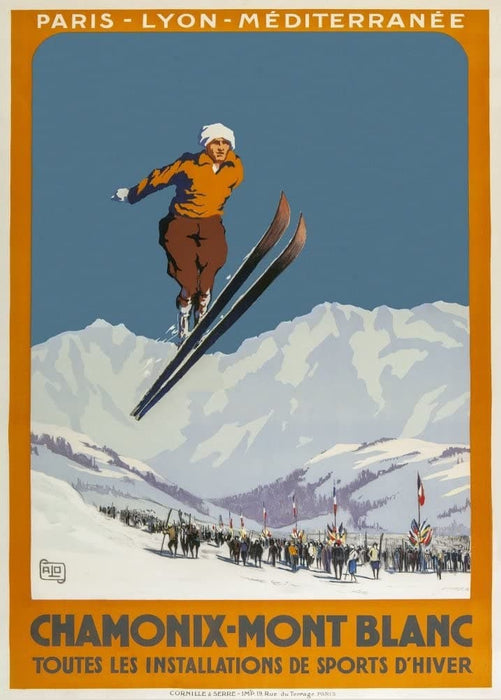 Vintage Travel France 'Chamonix Mont-Blanc', 1924, Reproduction 200gsm A3 Vintage Art Deco Skiing and Winter Sport Poster