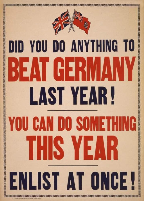 Vintage British WW1 Propaganda 'Did You Do Anything to Fight Germany Last Year?', England, 1914-18, Reproduction 200gsm A3 Vintage British Propaganda Poster