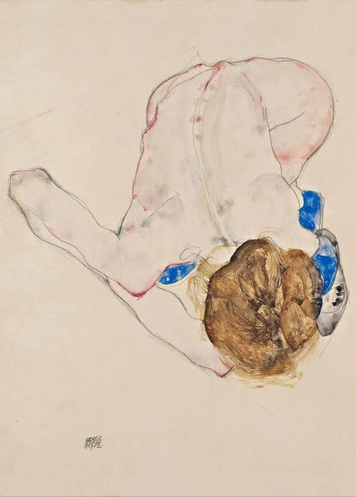 Egon Schiele 'Nude with Blue Stockings, Bending Forward', Austria, 1912, Reproduction 200gsm A3 Vintage Classic Art Poster - World of Art Global Limited