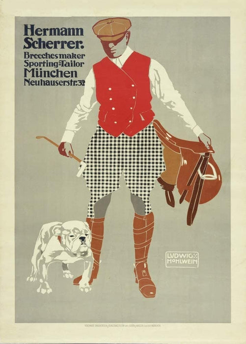 Ludwig Hohlwein 'Herman Scherrer Sporting Tailors', Germany, 1911, Reproduction 200gsm A3 Vintage Sports, Hunting and Clothes Poster