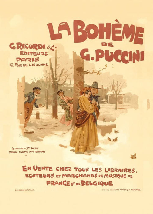 Vintage Classical Music and Opera 'La Boheme', by Giaomo Pucchin, Italy, 1895, Adolfo Hohenstein, Reproduction 200gsm A3 Vintage Art Nouveau Music Poster