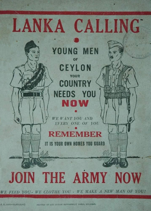 Vintage Sri Lanka WW2 Propaganda 'Lanka Calling, Young Men of Ceylon Your Country Needs You Now', Sri Lanka, 1939-45, Reproduction 200gsm A3 Vintage Propaganda Poster