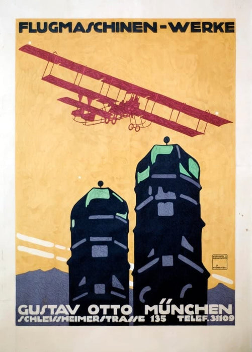 Vintage Travel Germany 'Flying Machines by Gustav Otto of Munich', 1912, Reproduction 200gsm A3 Vintage Travel Poster