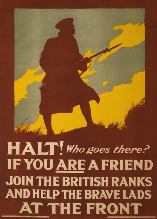 Vintage British WW1 Propaganda 'Halt! Who Goes There?', England, 1914-18, Reproduction 200gsm A3 Vintage British Propaganda Poster