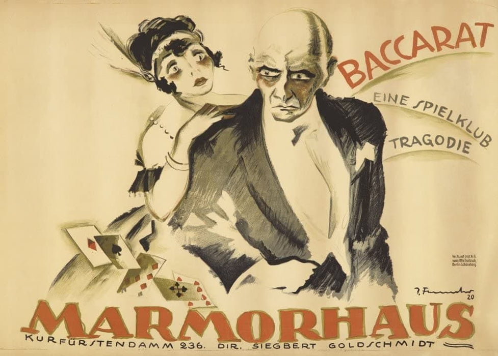 Vintage Film and Theatre 'Baccarat' Showing at The Marmorphaus, Berlin, Germany, 1920, Josef Fenneker, Reproduction 200gsm A3 Vintage Classic Movie Poster