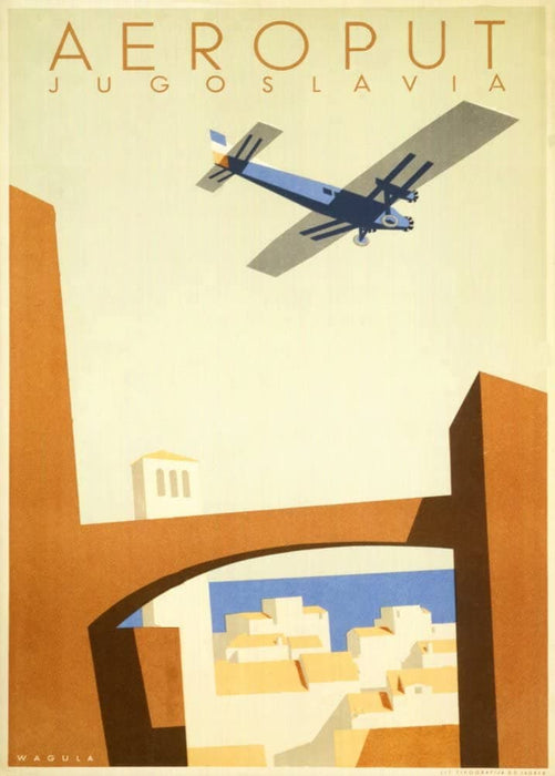 Vintage Travel Yugoslavia 'Aeroput Airlines', 1935, Reproduction 200gsm A3 Vintage Art Deco Travel Poster