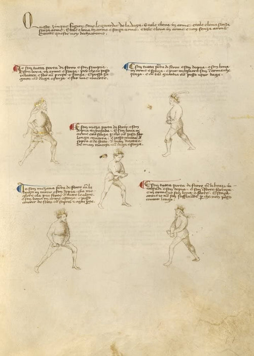 Vintage Martial Arts 'Position Chart 39', from 'Fior di Battaglia', Italy, 14th Century, Reproduction 200gsm A3 Swordfighting, Armed Combat and Self-Defence Poster