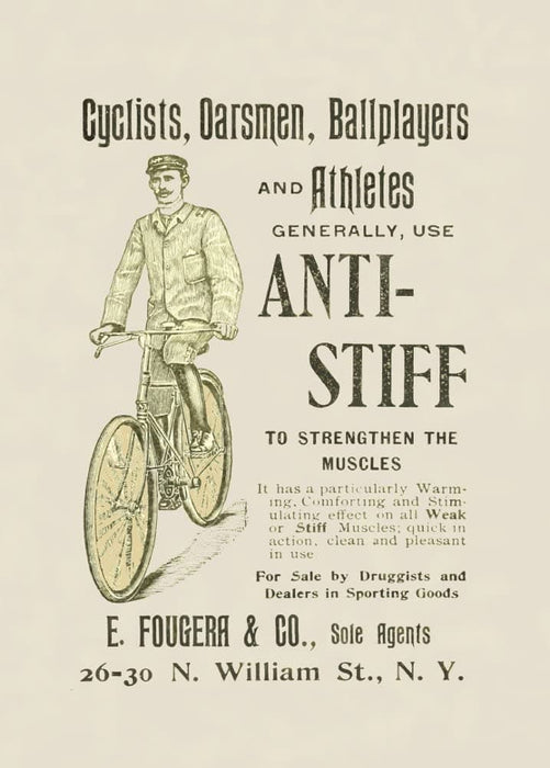 Vintage Cycling 'Anti-Stiff Medicine for Cyclists', U.S.A, 1893, Reproduction 200gsm A3 Vintage Art Nouveau Cycling Poster