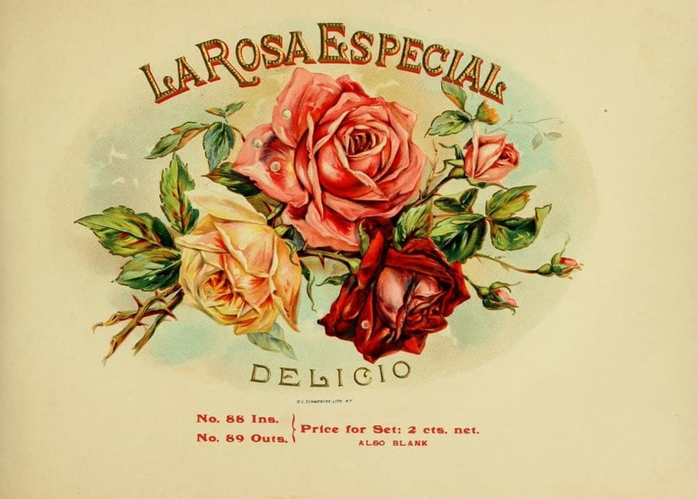 Vintage Tobacco, Cigarettes and Cigars 'La Rosa Especial Delicio Cigards', U.S.A, 1890's, Reproduction 200gsm A3 Vintage Art Nouveau Poster