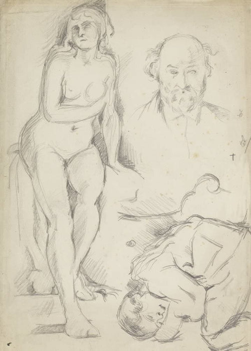 Paul Cezanne 'Studies of Three Figures, Including a Self-Portrait', France, 1883, Reproduction 200gsm A3 Vintage Classic Art Poster