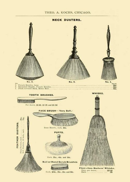 Vintage Barbershop and Salon 'Neck Dusters', U.S.A, 1884, Reproduction 200gsm A3 Vintage Barbershop Poster