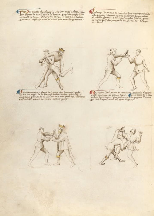 Vintage Martial Arts 'Position Chart 38', from 'Fior di Battaglia', Italy, 14th Century, Reproduction 200gsm A3 Swordfighting, Armed Combat and Self-Defence Poster
