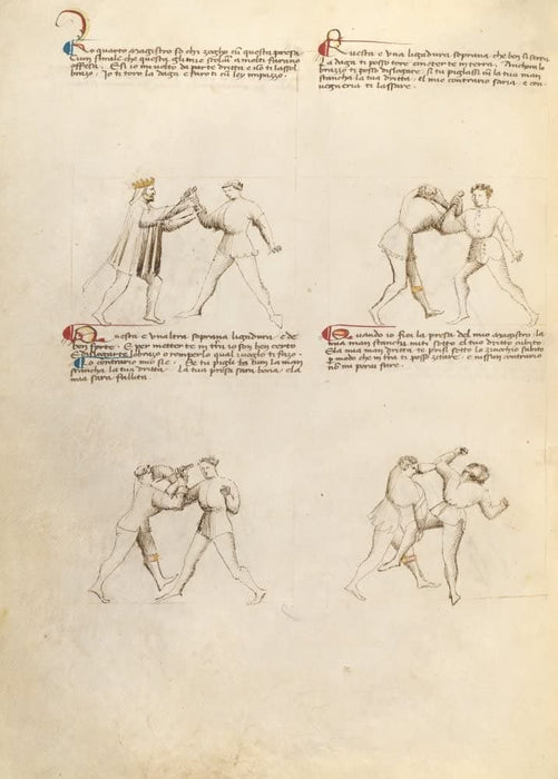 Vintage Martial Arts 'Position Chart 34', from 'Fior di Battaglia', Italy, 14th Century, Reproduction 200gsm A3 Swordfighting, Armed Combat and Self-Defence Poster