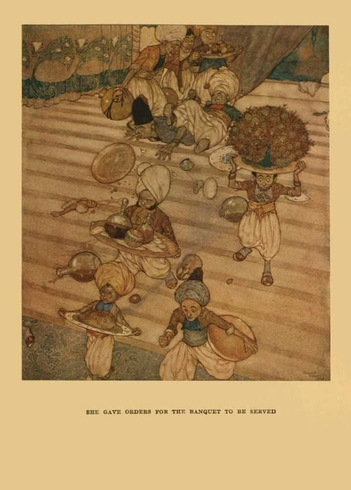 Edmund Dulac 'She gave Orders for The Banquet to Be Served', from 'Arabian Nights, One Thousand and One Nights', France, 1907, Reproduction 200gsm A3 Vintage Classic Art Poster - World of Art Global Limited