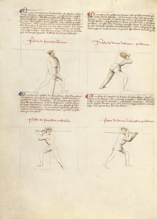 Vintage Martial Arts 'Position Chart 33', from 'Fior di Battaglia', Italy, 14th Century, Reproduction 200gsm A3 Swordfighting, Armed Combat and Self-Defence Poster