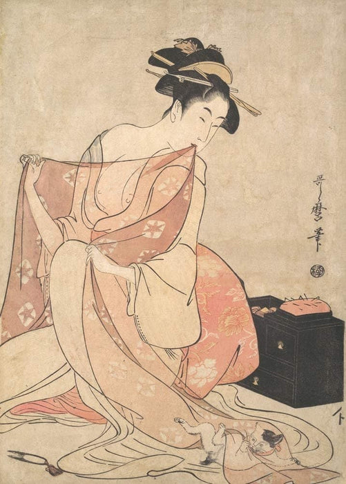 Kitagawa Utamaro 'A Woman and a Cat', Japan, 1793-94, Reproduction 200gsm A3 Vintage Classic Ukiyo-e Art Poster