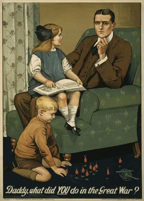 Vintage British WW1 Propaganda 'Daddy, What Did You do in The Great War?', England, 1914-18, Reproduction 200gsm A3 Vintage British Propaganda Poster
