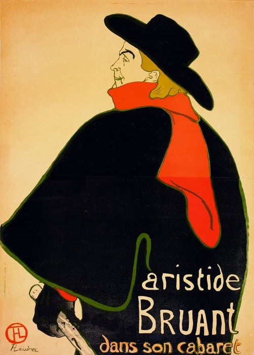 Henri de Toulouse-Lautrec 'Aristide Bruant in his Cabaret, Version One with Script', France, 1892, Reproduction 200gsm A3 Vintage Classic Art Nouveau Poster