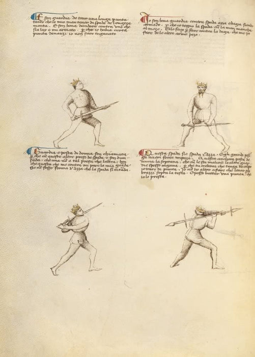 Vintage Martial Arts 'Position Chart 45', from 'Fior di Battaglia', Italy, 14th Century, Reproduction 200gsm A3 Swordfighting, Armed Combat and Self-Defence Poster