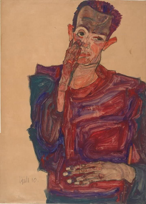 Egon Schiele 'Self-Portrait with Eyelid Pulled Down', Austria, 1910, Reproduction 200gsm A3 Vintage Classic Art Poster - World of Art Global Limited