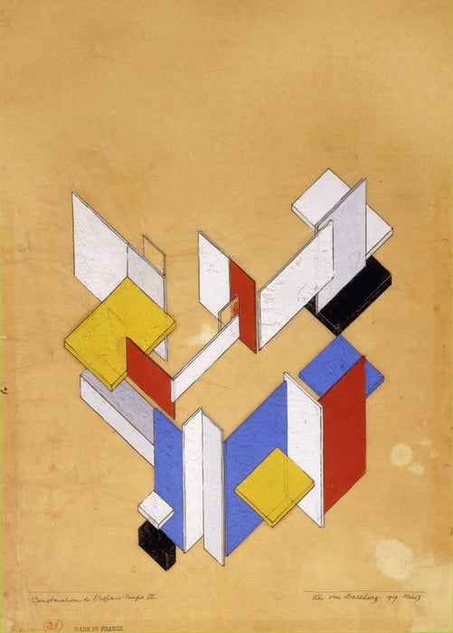 Theo Van Doesburg 'Construction of Space-Time, I', Netherlands, 1929, Reproduction 200gsm A3 Vintage De Stijl Poster