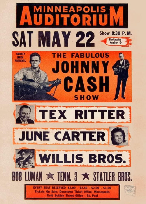Vintage Music 'Johnny Cash and The Tenness Three Live at Minneapolis Auitorium', U.S.A, 1965, Reproduction 200gsm A3 Vintage Music Poster