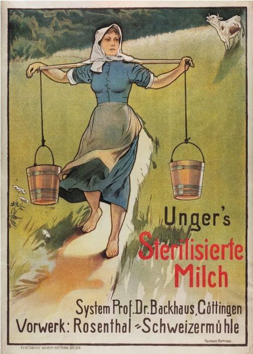 Vintage Coffee, Teas and Hot Drinks 'Ungers Sterilised Milk', Switzerland, 1896, Reproduction 200gsm A3 Vintage Poster