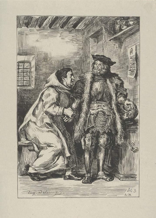 Eugene Delacroix 'Goetz and Friar Martin', France, 1845, Reproduction 200gsm A3 Classic Art Vintage Poster - World of Art Global Limited