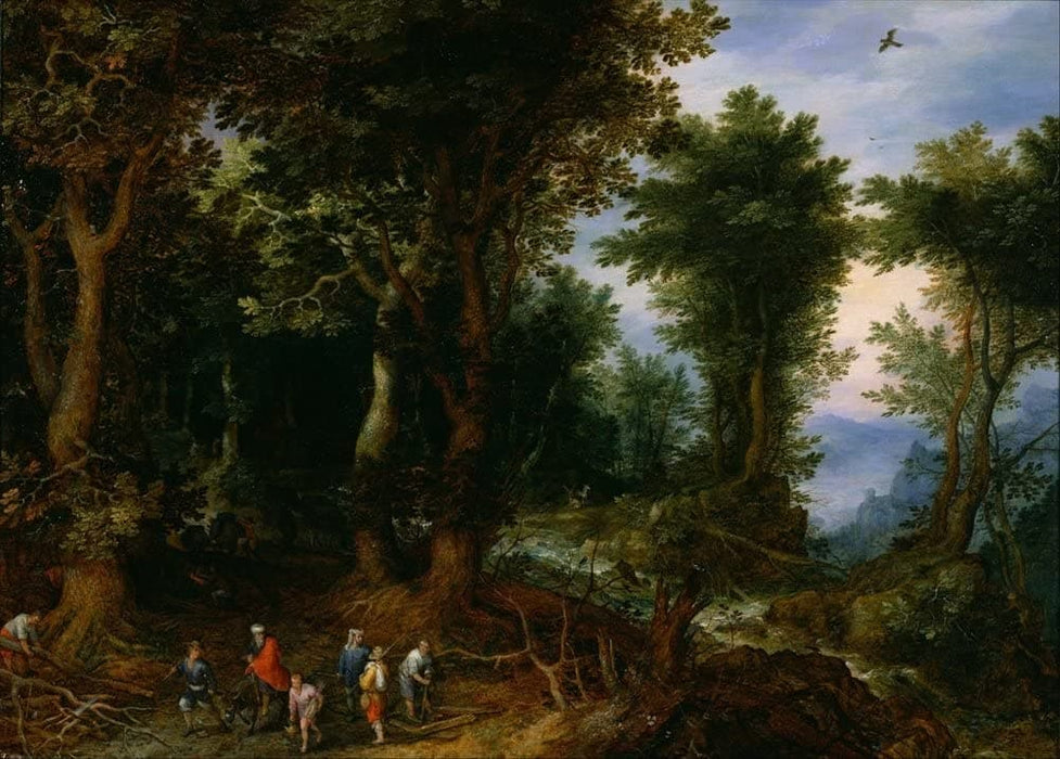 Jan Brueghel The Elder 'Wooded Landscape with Abraham and Isaac', Flemish, 1599, Reproduction 200gsm A3 Vintage Classic Art Poster