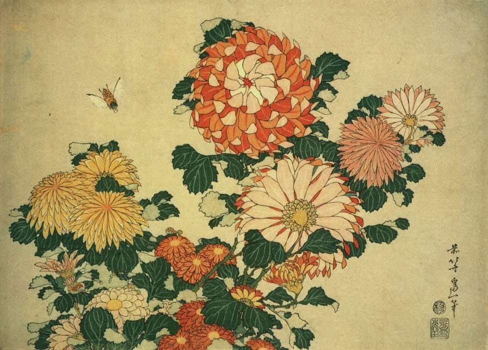 Hokusai 'Chrysanthemum and Bee', Japan, 18-19th Century, Reproduction 200gsm A3 Ukiyo-e Classic Art Poster