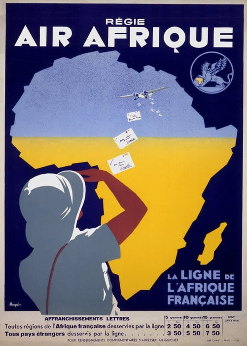 Vintage Travel Africa 'Air Afrique', France, 1935, Reproduction 200gsm A3 Vintage Art Deco Travel Poster