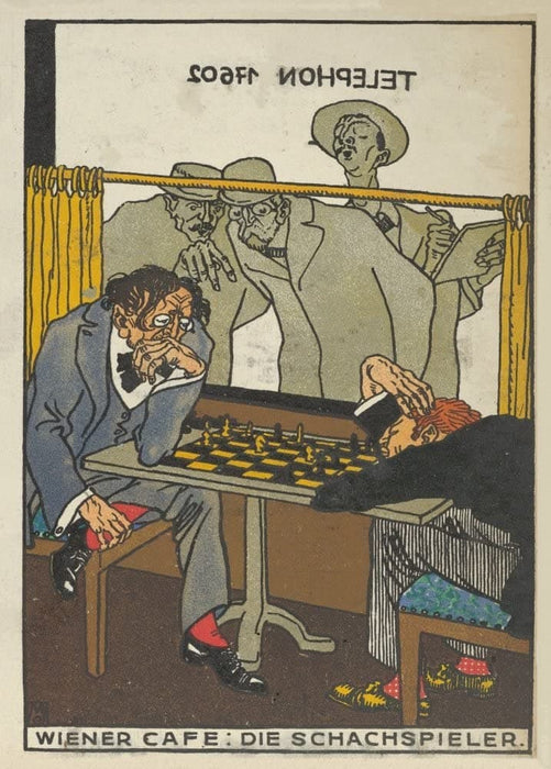 Wiener Werkstatte 'Viennese Cafe. The Chess Players', Moriz Jung, Austria, 1911, Reproduction 200gsm A3 Vintage Art Nouveau Secession Poster
